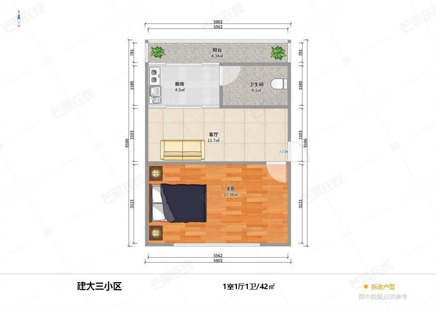 建大三小区,保工街地铁口一室有空调拎包入住1