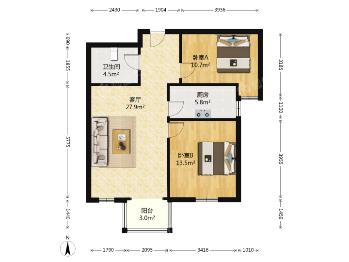 太原奥林匹克花园南区,太原奥林匹克花园南区 1200.00元/月 2室1厅1卫 88.0平7