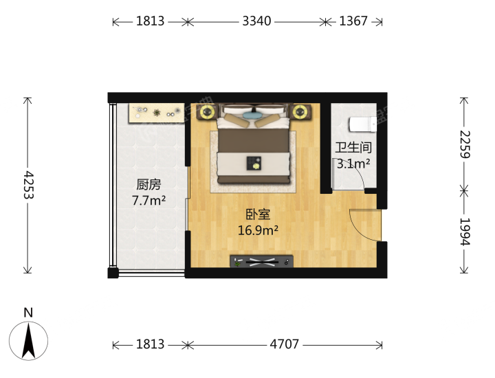 城建鼎都 2300.00元/月 1室1厅1卫 42.3平-城建鼎都租房