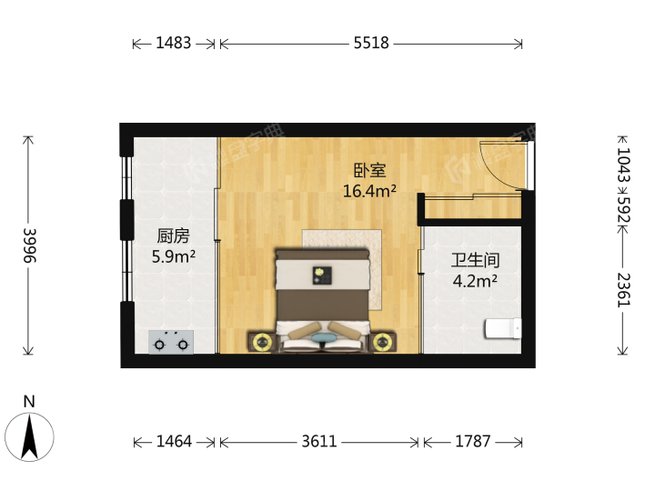 银基王朝三期万和园,银基王朝三期万和园 1800.00元/月 1室0厅1卫 43.0平6