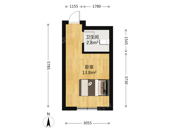 玖诚领域,玖诚领域 1300.00元/月 1室1厅1卫 30.0平5