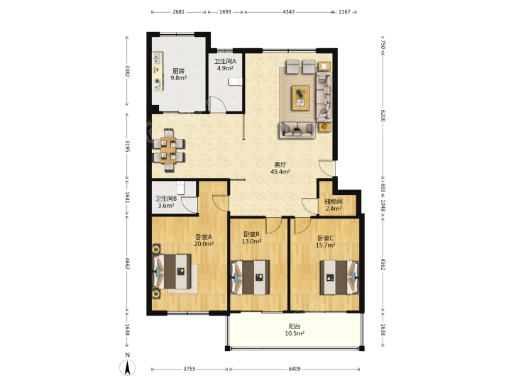 汇富名仕居,汇富名仕居 2600.00元/月 3室2厅2卫 158.3平9