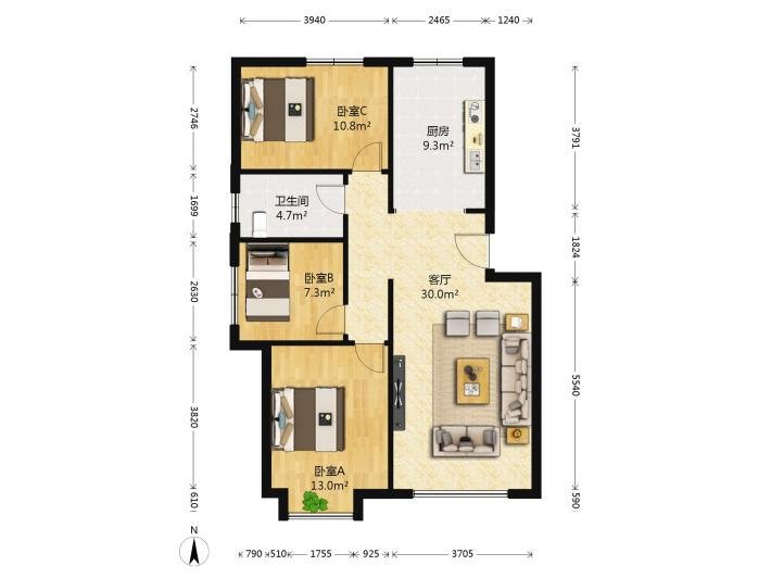 荷城新苑,新世纪广场荷城路荷城新苑3室2厅步梯中层900拎包入配齐1