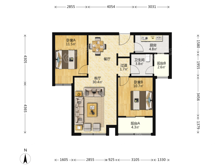 昌建誉峰,昌建誉峰 2600.00元/月 2室2厅1卫 89.0平5