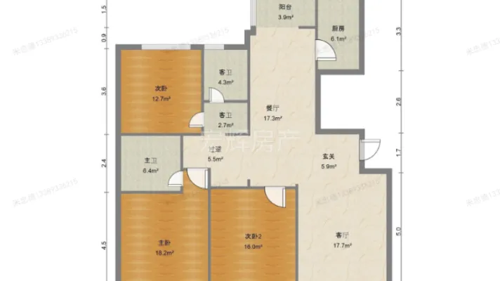 鸿运润园 3室2厅2卫 配套齐全 电梯房 精装修