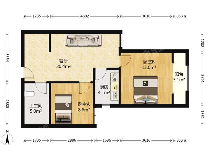 未来城,未来城 2200.00元/月 2室1厅1卫 78.0平8