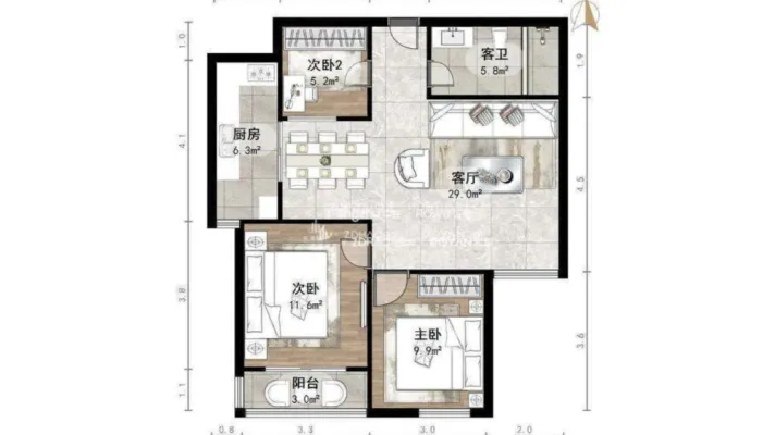 新上 省立医院 火车站 西市场 经一纬九群盛华城 精装3室