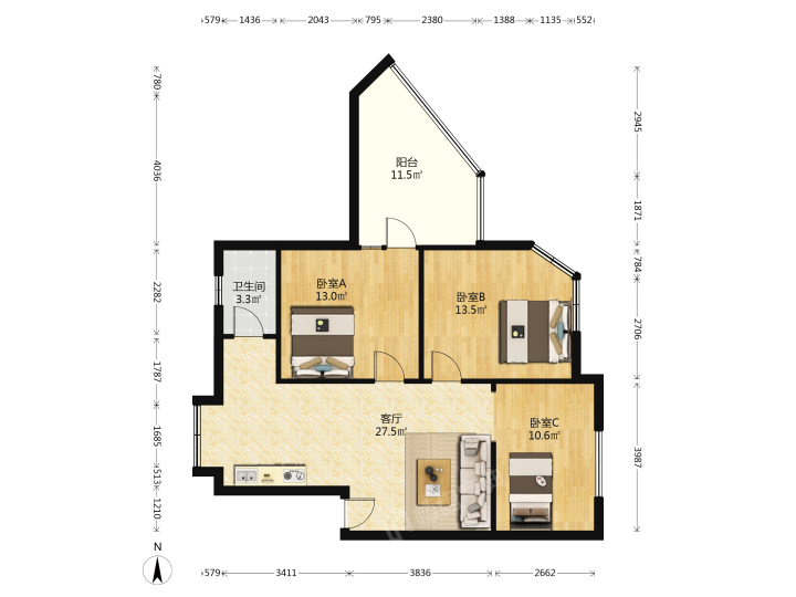 国美新村,国美新村 1600.00元/月 2室2厅1卫 82.99平6