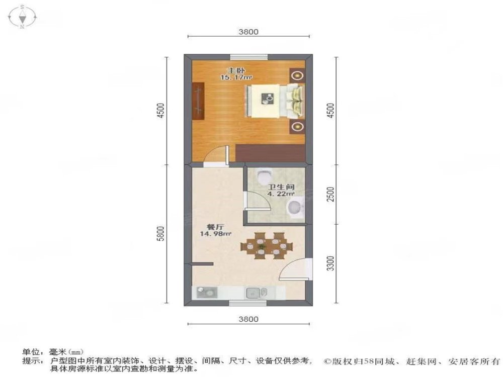 杨新路198弄1室1厅1卫朝南普通出租1