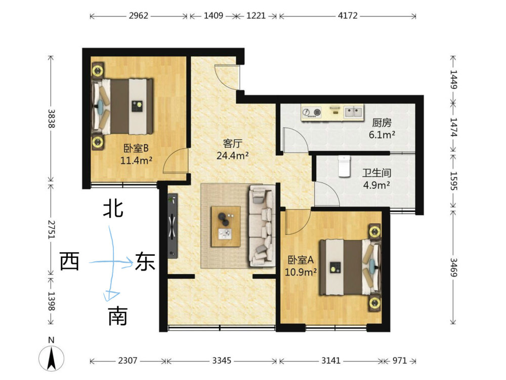 新厦水岸天成,新厦水岸天成 2室2厅1卫 电梯房 85平1