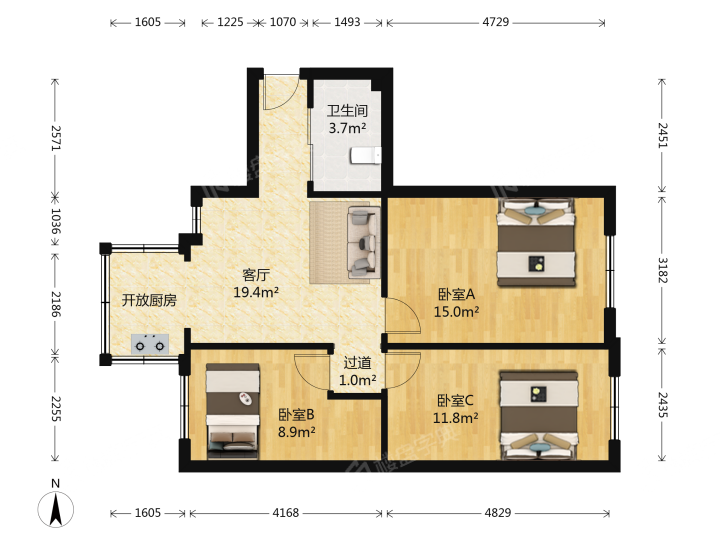 兴胜小区,兴胜小区 2950.00元/月 3室1厅1卫 74.41平6