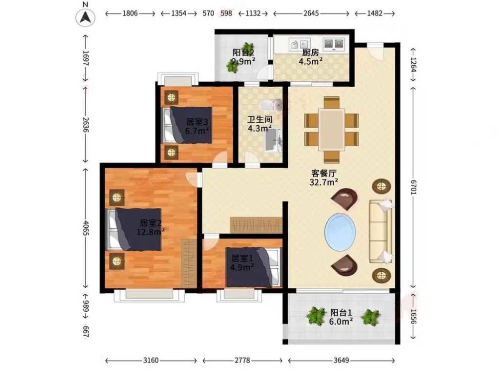 大三房月租1400元！金水湾 不靠路 家私家电齐全 马上入住-金水湾租房