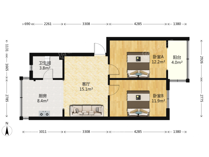 关培路24号,关培路24号 1400.00元/月 2室1厅1卫 53.01平5