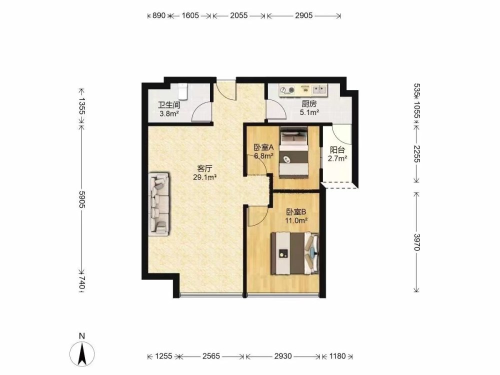 广州塔 赤岗地铁 纵横公寓 高层精装2房 仅租55元 可办公-纵横公寓租房