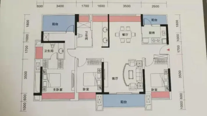 坚基美好嘉园三房两厅两卫1800月 包物业