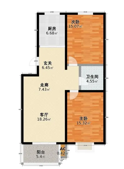 东亚第一城(四五期) 电梯8楼  2室1厅1卫 85平