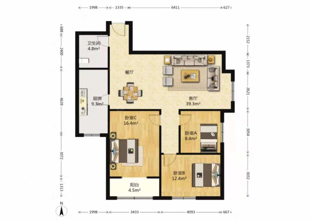 天朗莱茵小城 3室2厅1卫  电梯房 精装修116平米-天朗莱茵小城租房