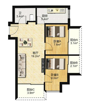 近东站 中信 交通便利 精装2房-嘉尚国际公寓租房