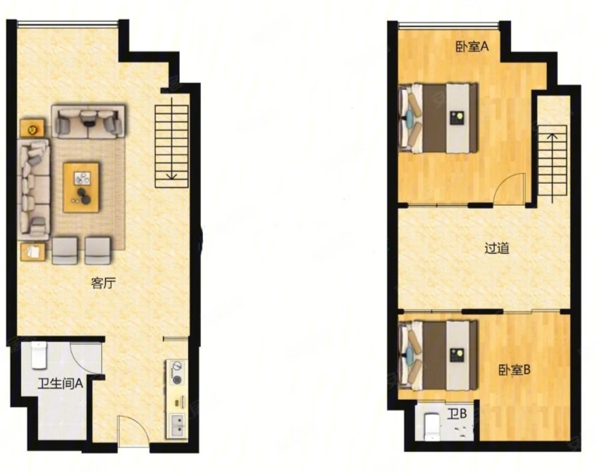 阳光新城loft公寓 2室1卫 带家具家电（电梯）-阳光新城租房
