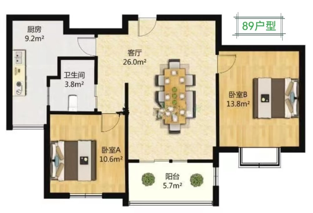 恒盛豪庭 2室1厅1卫 家具可配 电梯房 83平-恒盛豪庭二手房价