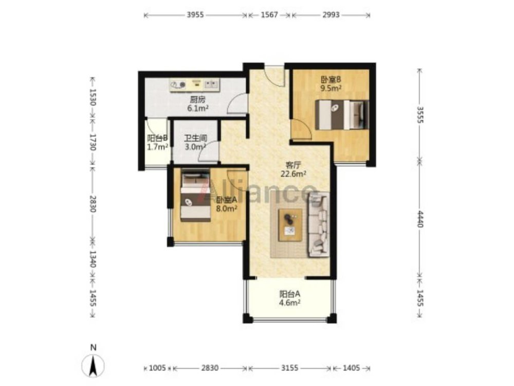 花城新区领地 精装2室干净 43中小三中旁 出行方便拎包入住-领地阳光花城租房