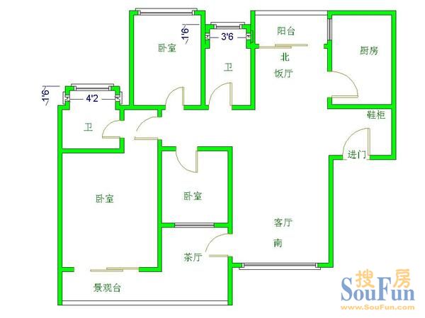 明诚景怡苑3室2厅1卫朝北普通出租4