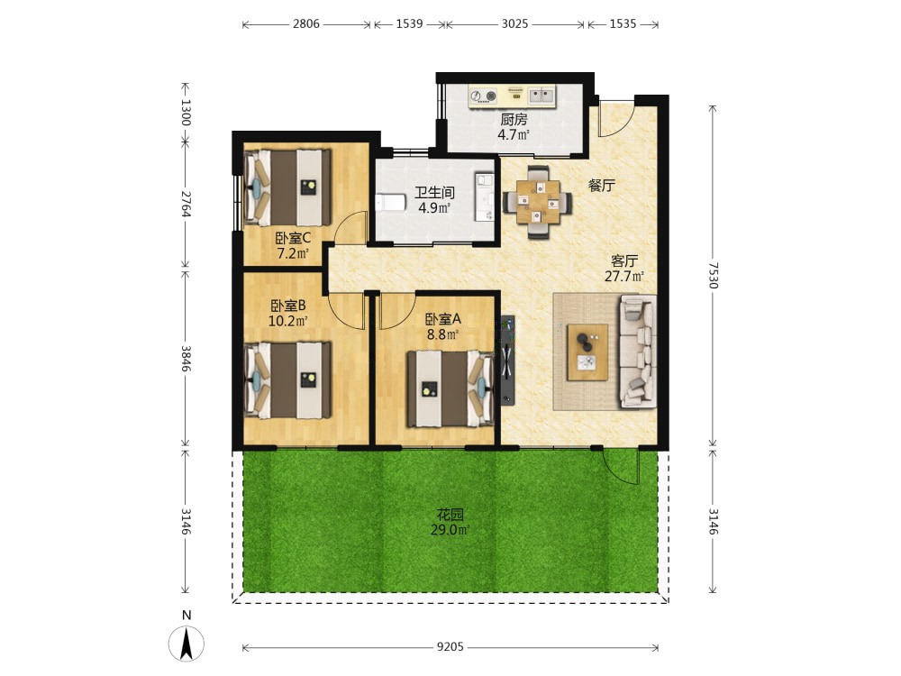 万科四季花城,1楼带花园可拎包入住新市区喀什东路万科四季花城7