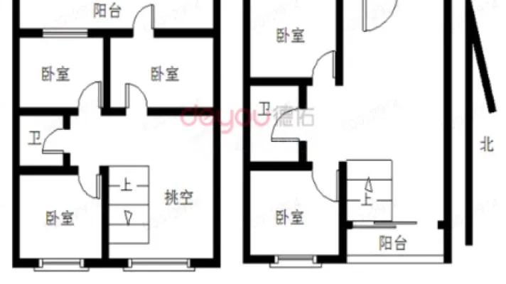 建安街正地铁口 三层电梯复式楼 带80平米露台 无户口