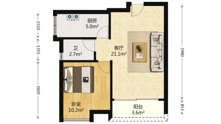 三号线唐家院子 绿色空间 精装一室 户型方正 居家安静