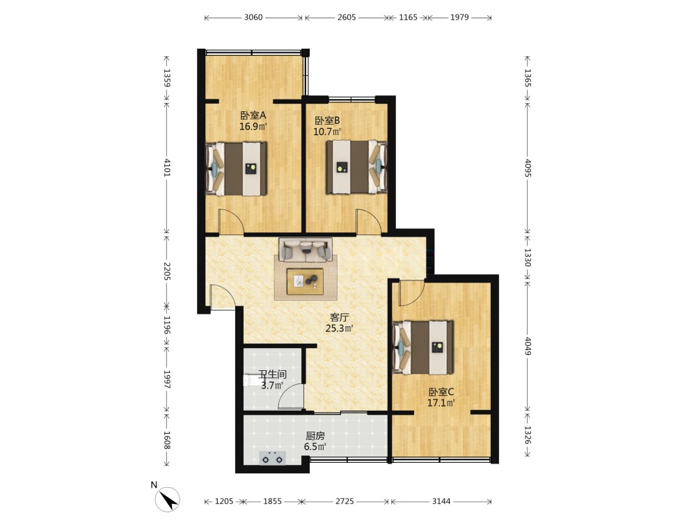 白马寺街17号,白马寺街17号 3室1厅 东南5