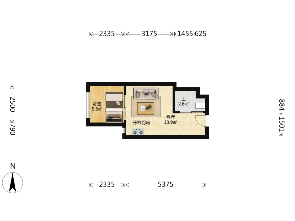 万科金地中山公园,万科金地中山公园 1室1厅 西4