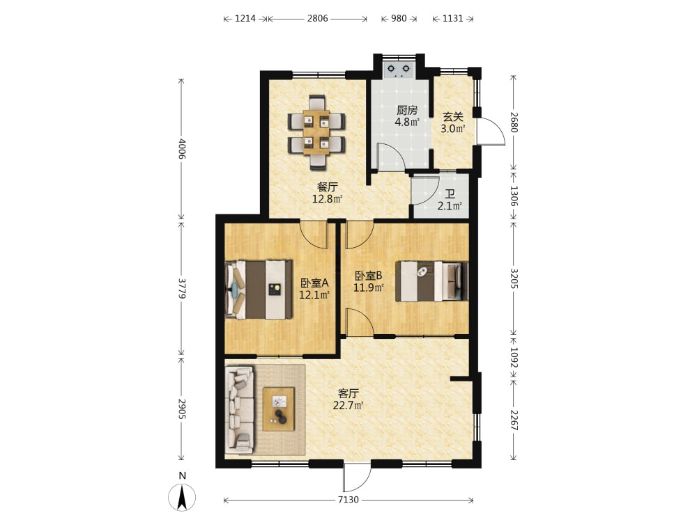 上游路一区,上游路一区 3室1厅 南8