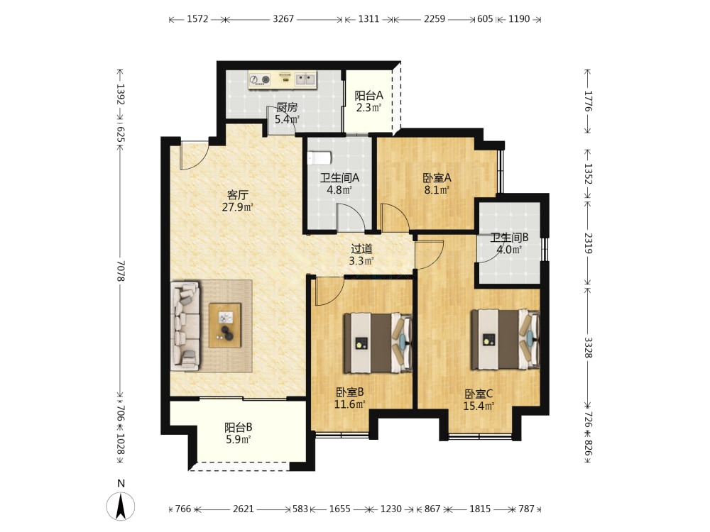 财信沙滨城市,财信精装三房双卫 诚心出售 看房方便 拎包入住5