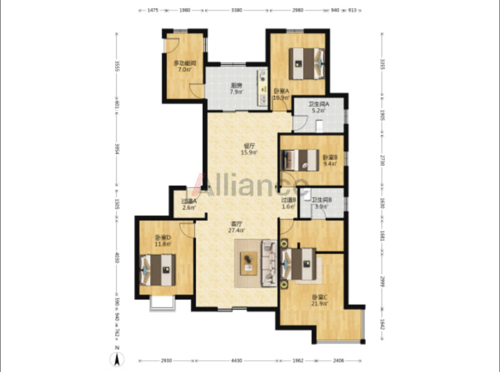 万科紫院,万科紫院一天未住四居室，全新家，精装，有车位，11