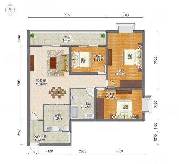 岭南湾畔,岭南湾畔 92.98方 正南向三房 证过五年 望小区花园11