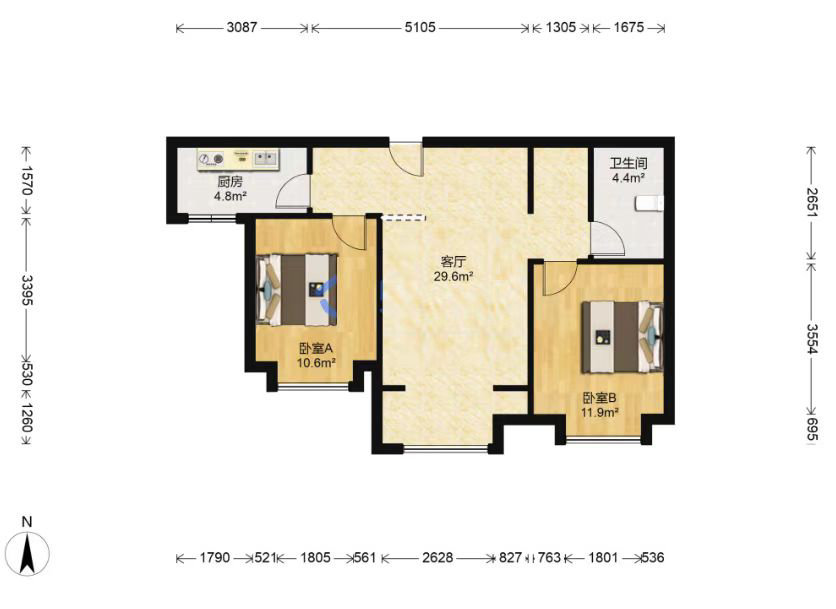 亿豪泊景城,泊景城87平大两室 边户 家具家电全送 好楼层 采光刺眼！9