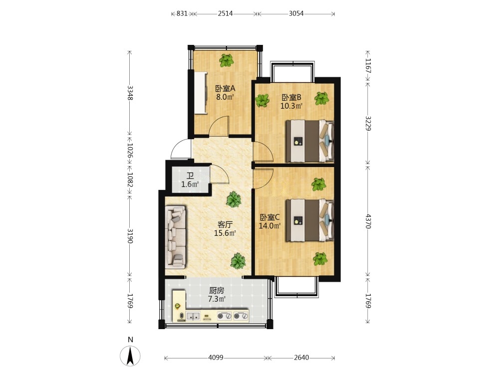 新闻南路65号,新闻路教配精装修三室格局户型通透篆新农贸市场6