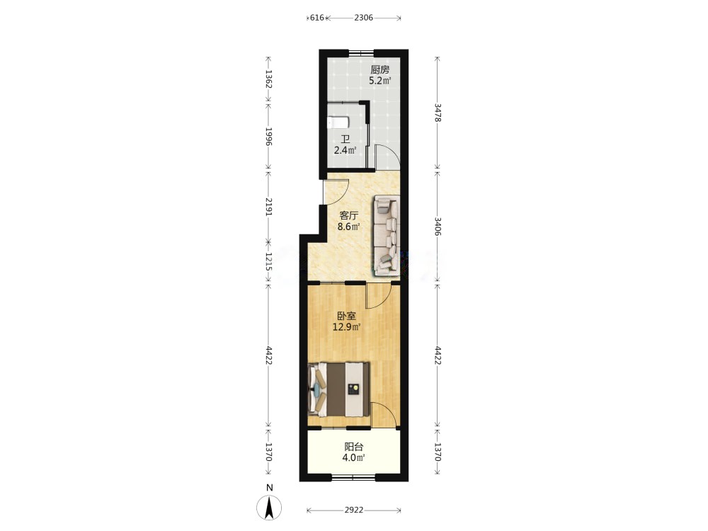 宝善庵街,宝善庵  精装修二楼  一室一厅  家电家具齐全3