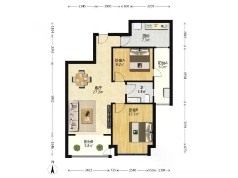 升龙城,升龙城 2室2厅 87.63平9