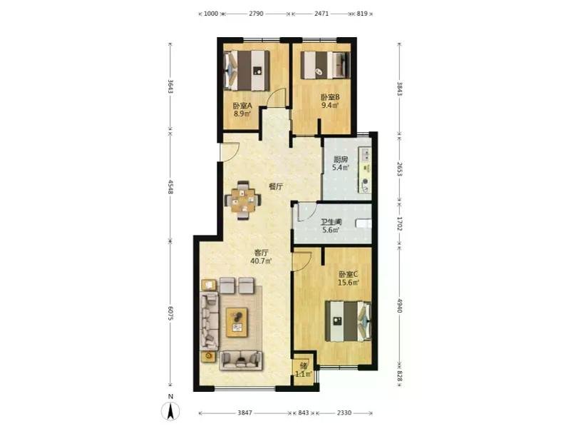 保利香槟国际,3室112W可议家具家电全留保利香槟国际中房上东花墅10