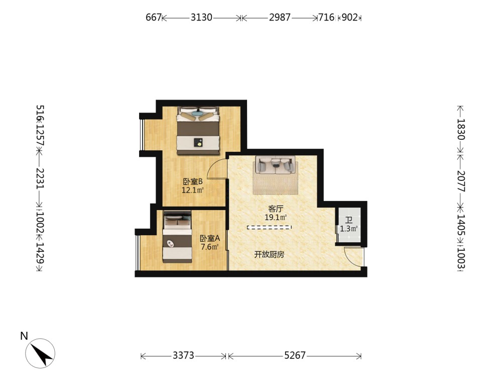 两江嘉苑,朝天门网红打卡区 小两室 精装修 61万4