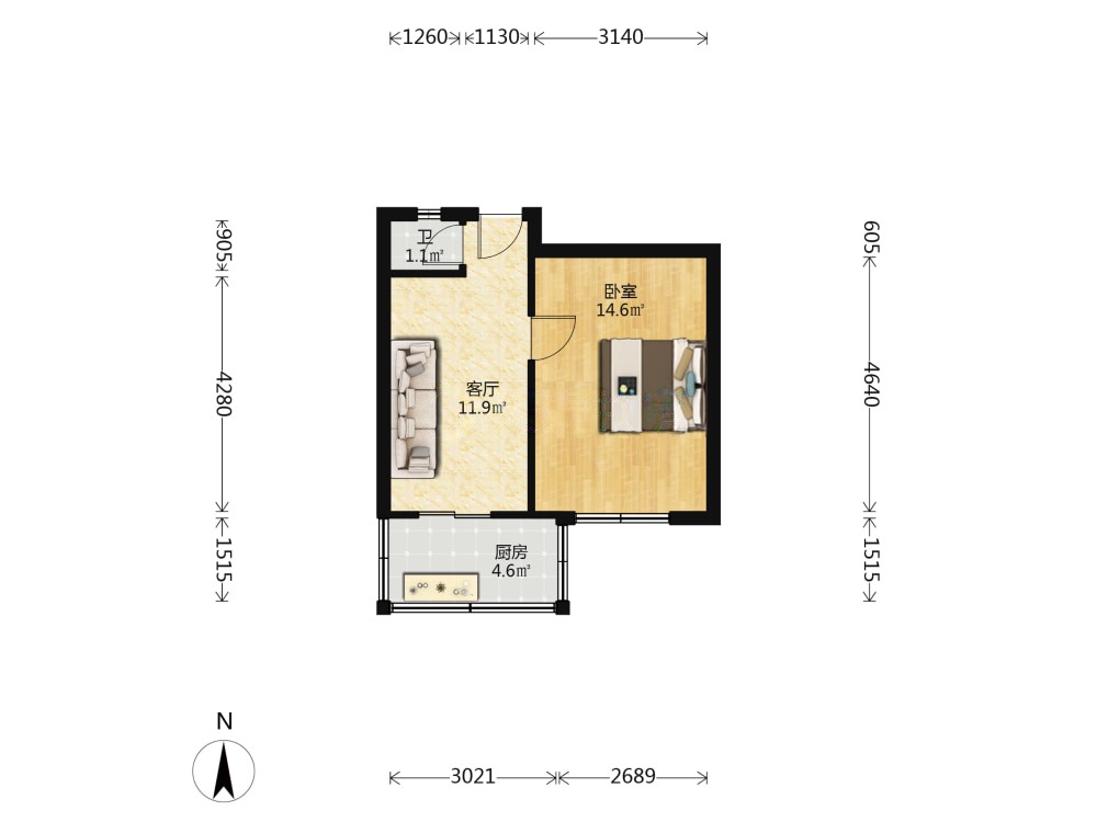 铁路16宿舍,铁路16宿舍 1室1厅 南3