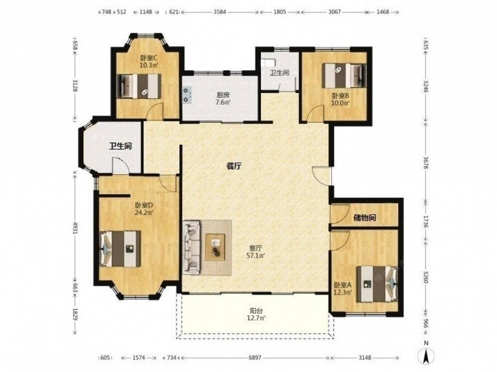 信达公园里,信达洋房 全景落地大阳台 景观次眼 精装100W 四叶草户型13