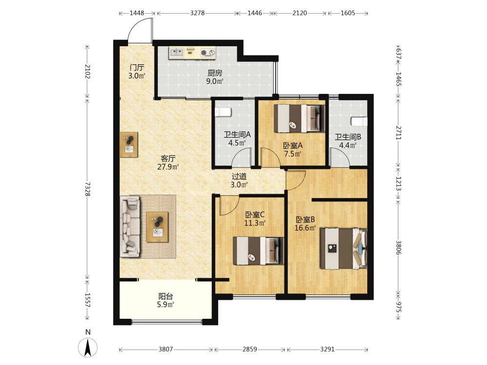 碧桂园天澜,全屋定制装修大三房，没有住过人，立省20万装修钱5