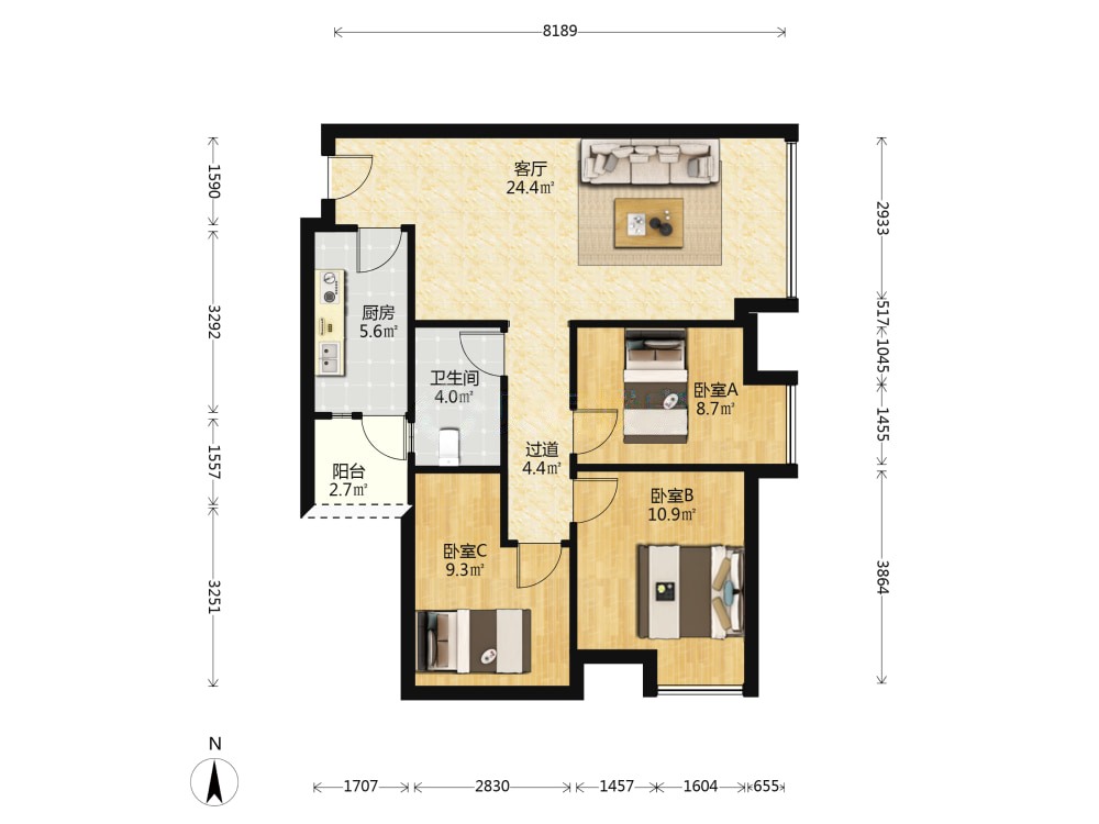 弘悦101,二郎天街旁 正规三房 全新家具家电5