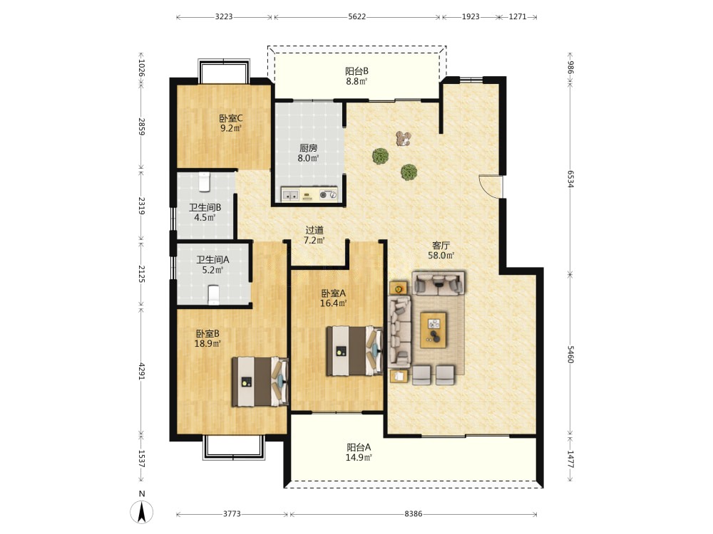 建工新城锦绣园,建工新城锦绣园 7室3厅 南5