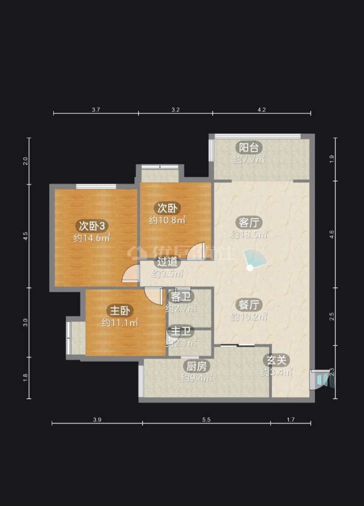 置信逸都花园B区,置信标准三居室代家具家电 中间楼层11