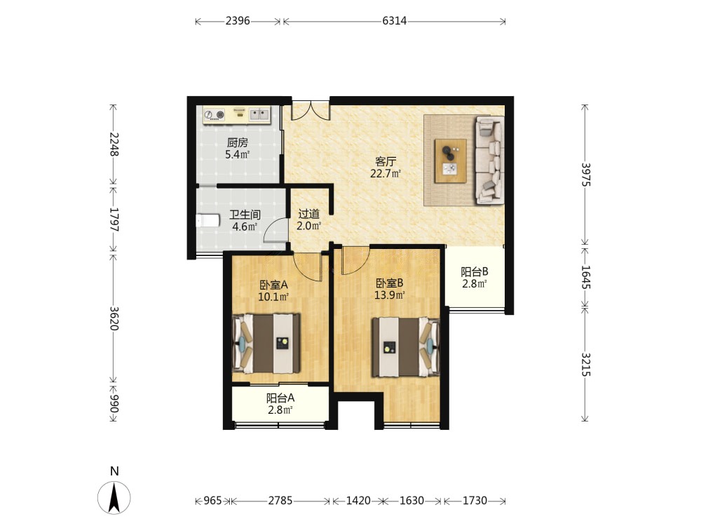 昌建誉峰,三环内 地铁口 精装朝南两室，看房方便，采光好4