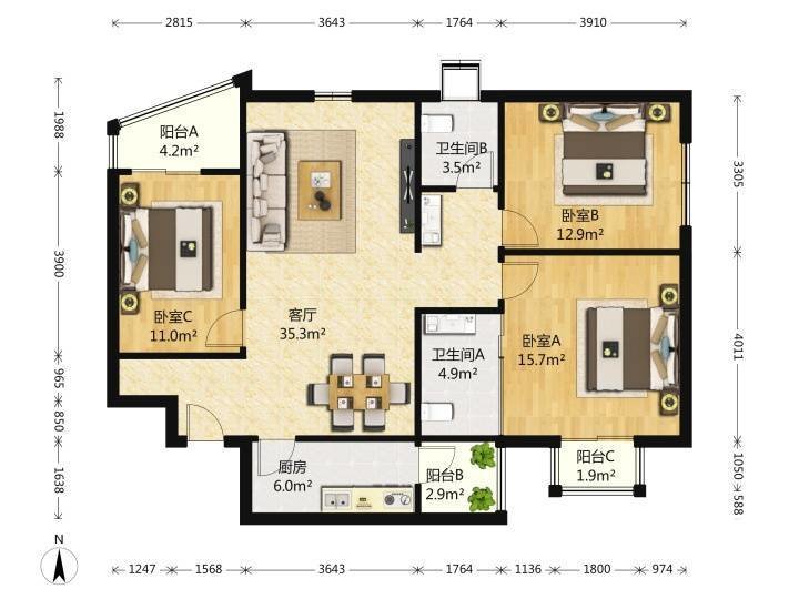 新新公寓,新新公寓 三室两厅两卫 满五9