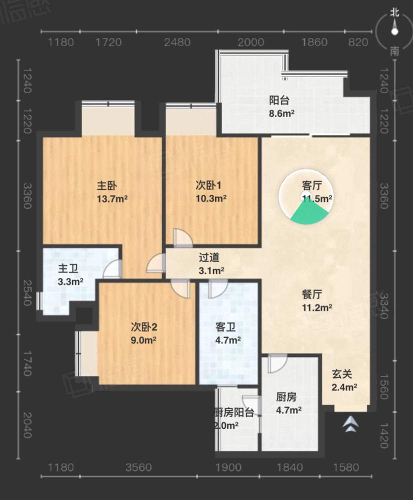 蓝光水岸公园,蓝光水岸公园 106平住家装修 三室双卫 正看渔子溪公园11